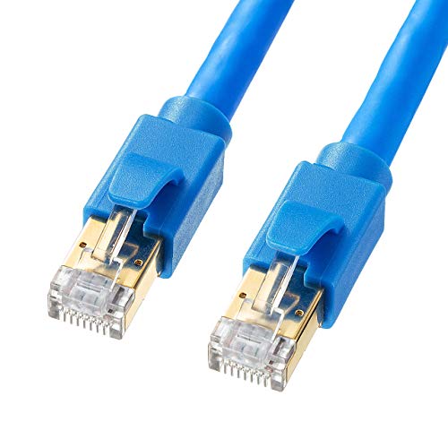 Sanwa Supply CAT8 LAN Cable (5m) 40Gbps/2000MHz RJ45 with Anti-Slip Tabs, Blue, KB-T8-05BL