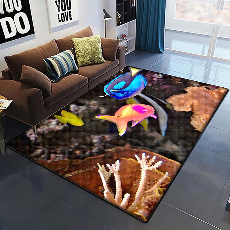 Marine Fish Beautiful Painting Carpet for Living Room Large Area Rug Black Soft Carpet Home Decoration Mats Boho Rugs Picnic