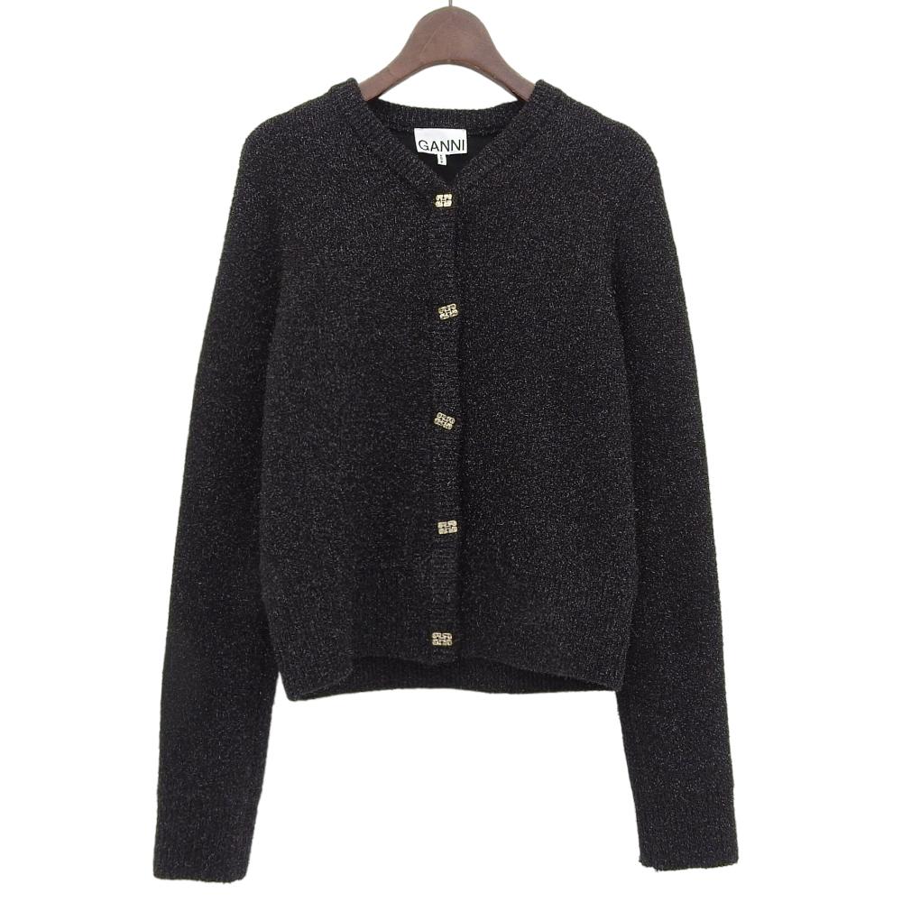 Ganni Beautiful Glitter Sparkle Cardigan, Women's, Black, Size S, K2304 Tops S blackUsed