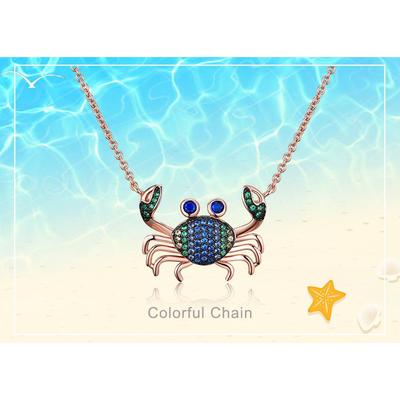 925 Silver Colorful Crab Chain Necklace Real 925 Sterling Silver Necklaces For Women Party Gift Summer Vacation Jewelry