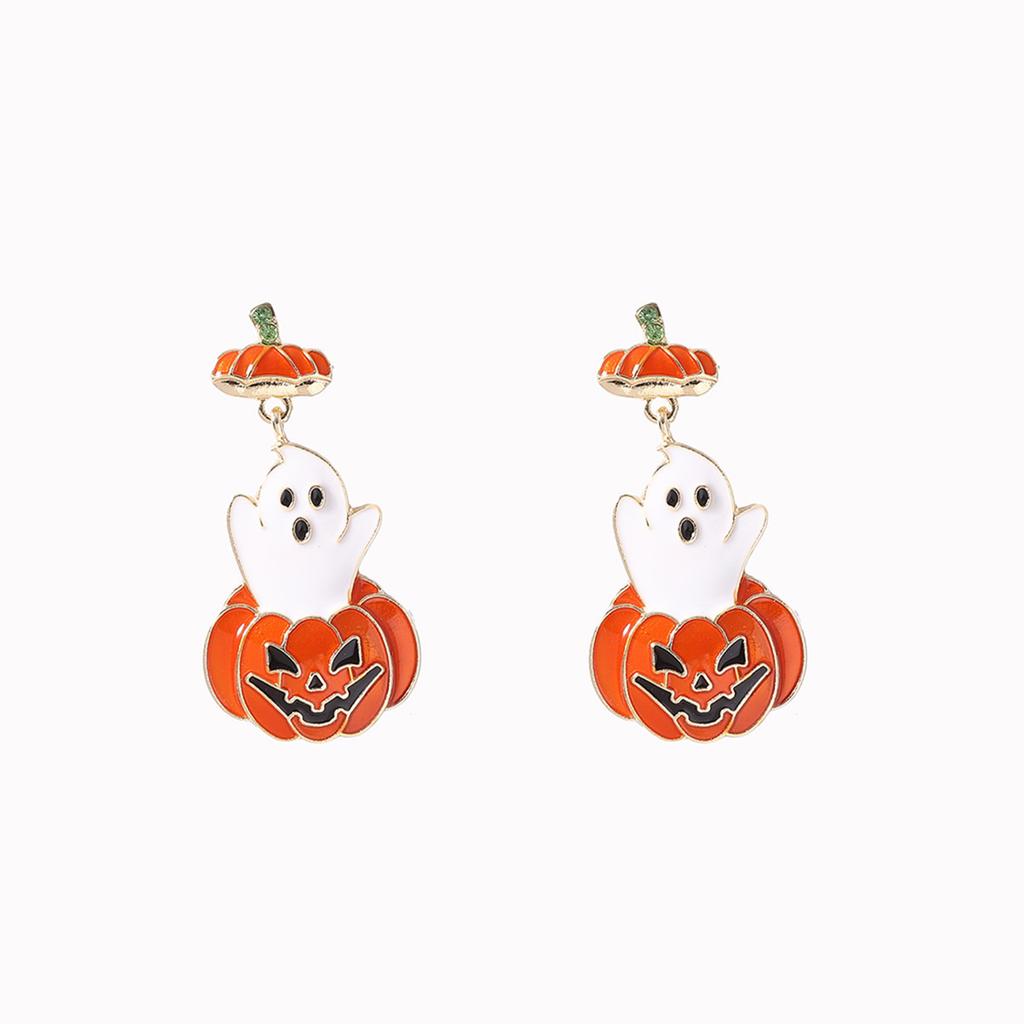 Halloween New Dripping Oil Cute Cartoon Ghost Pumpkin Earrings Fashion Commuter Personality Retro Niche Style
