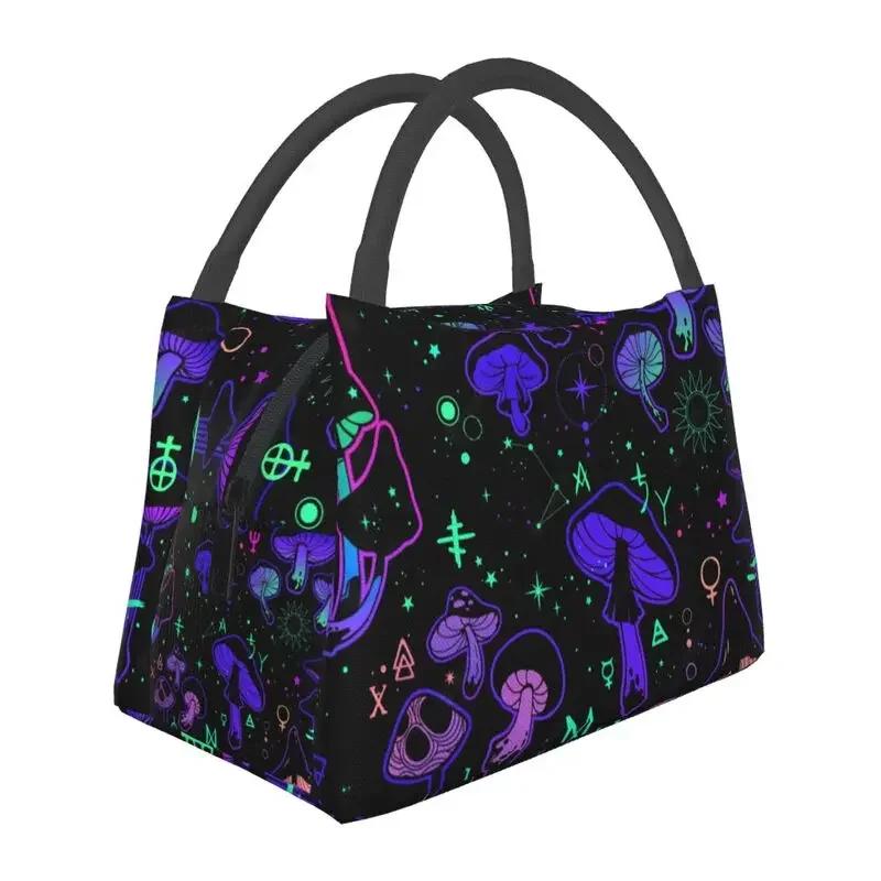 Mushroom Trippy Psychedelic Neon Pastel Goth Insulated Lunch Bags Leakproof Cooler Thermal Lunch Box Beach Camping Travel