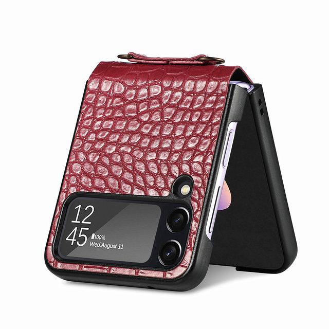 

Чехол из крокодиловой кожи с защитой от отпечатков пальцев для Samsung Galaxy Z Flip 4 Flip4 5g, защитный чехол с ремешком на шнурке for Samsung Z Flip 4 красный