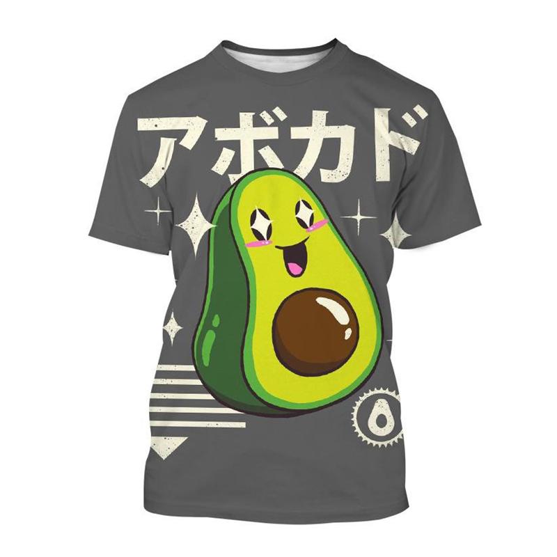 Modisches Avocado-Cartoon-Muster T-Shirt für Herren Frucht 3D-bedruckte T-Shirts Sommerlich lässige kurzärmelige Rundhals-Oberteile Lockere T-Shirts