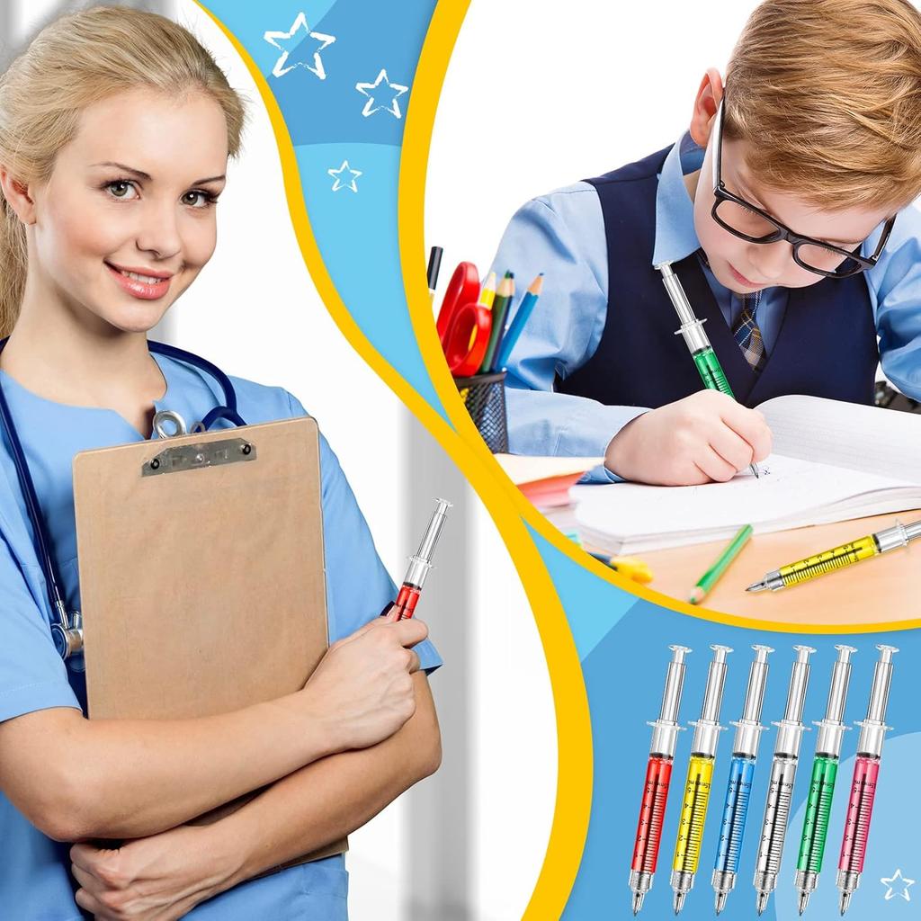Estune 100 Pcs Syringe Retractable Nurse Pens Novelty Fun Multi Colors Medical Blood Ballpoint Pens Gifts for Nursing Student School Supplies