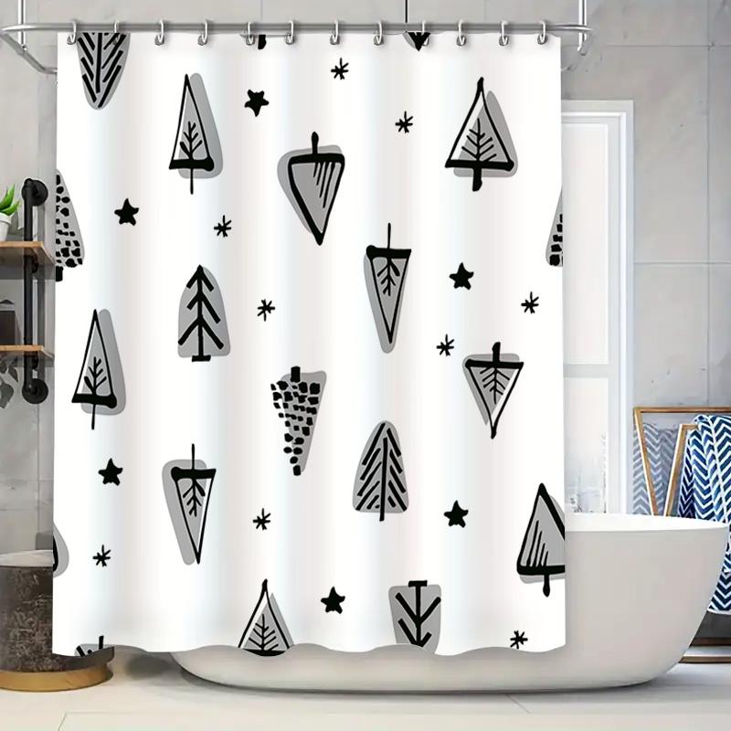 

Black White Modern Geometric Trees Shower Curtain Room Decor For Bathroom Waterproof Fabric Customizable Size Available (180X240 W60H190(CM)-1 Pcs