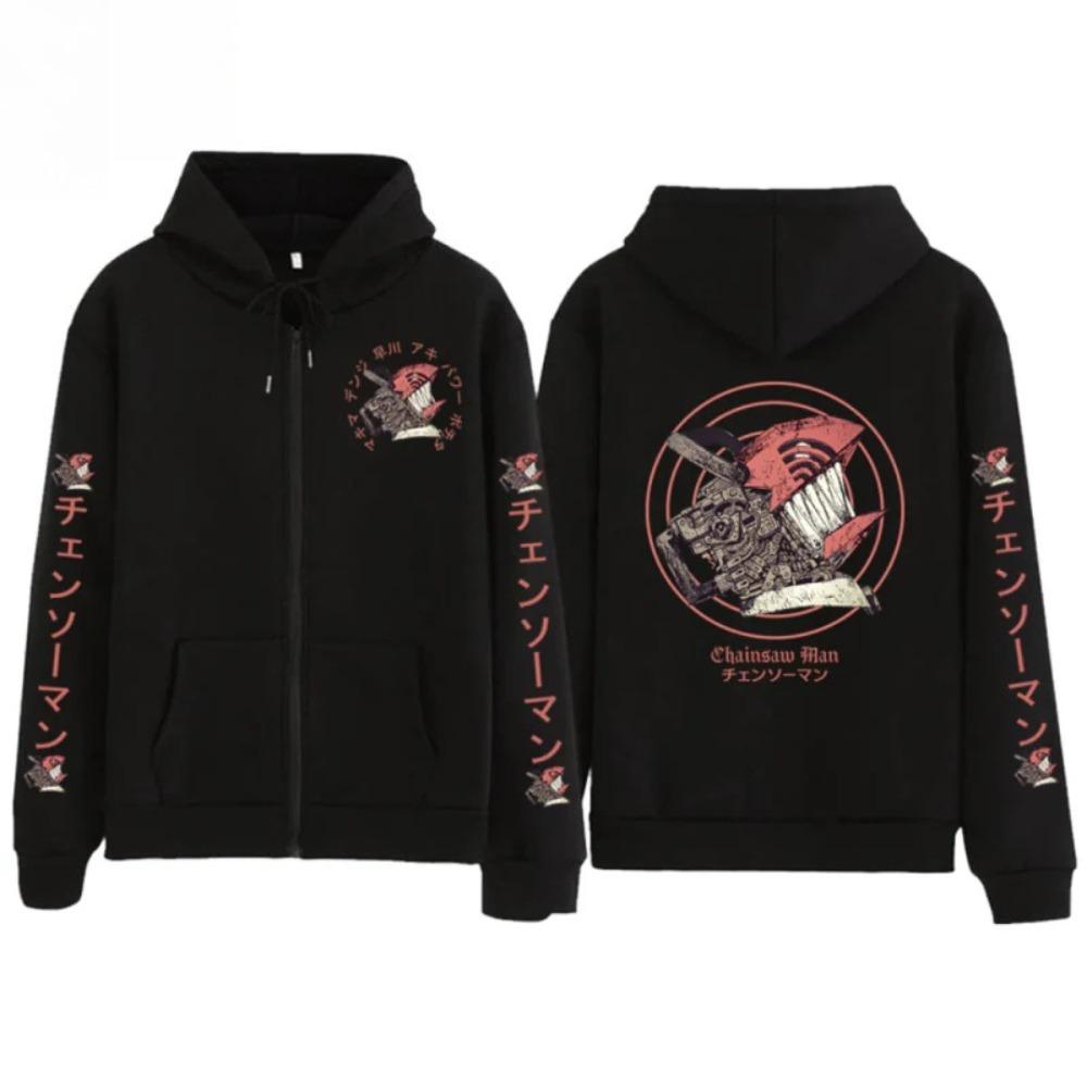 Uomo e Donna Felpa con Zip e Cappuccio Chainsaw Man Maglione Giacca a Manica Lunga Pochita Anime Primavera e Autunno Top Inverno