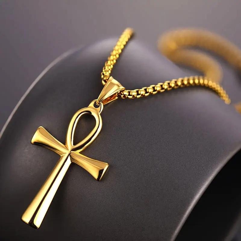 VQYSKO Cross Of Eternal Life Egyptian Ankh Necklace Vampire Stainless Steel Goth Jewelry Loose Charm Findings