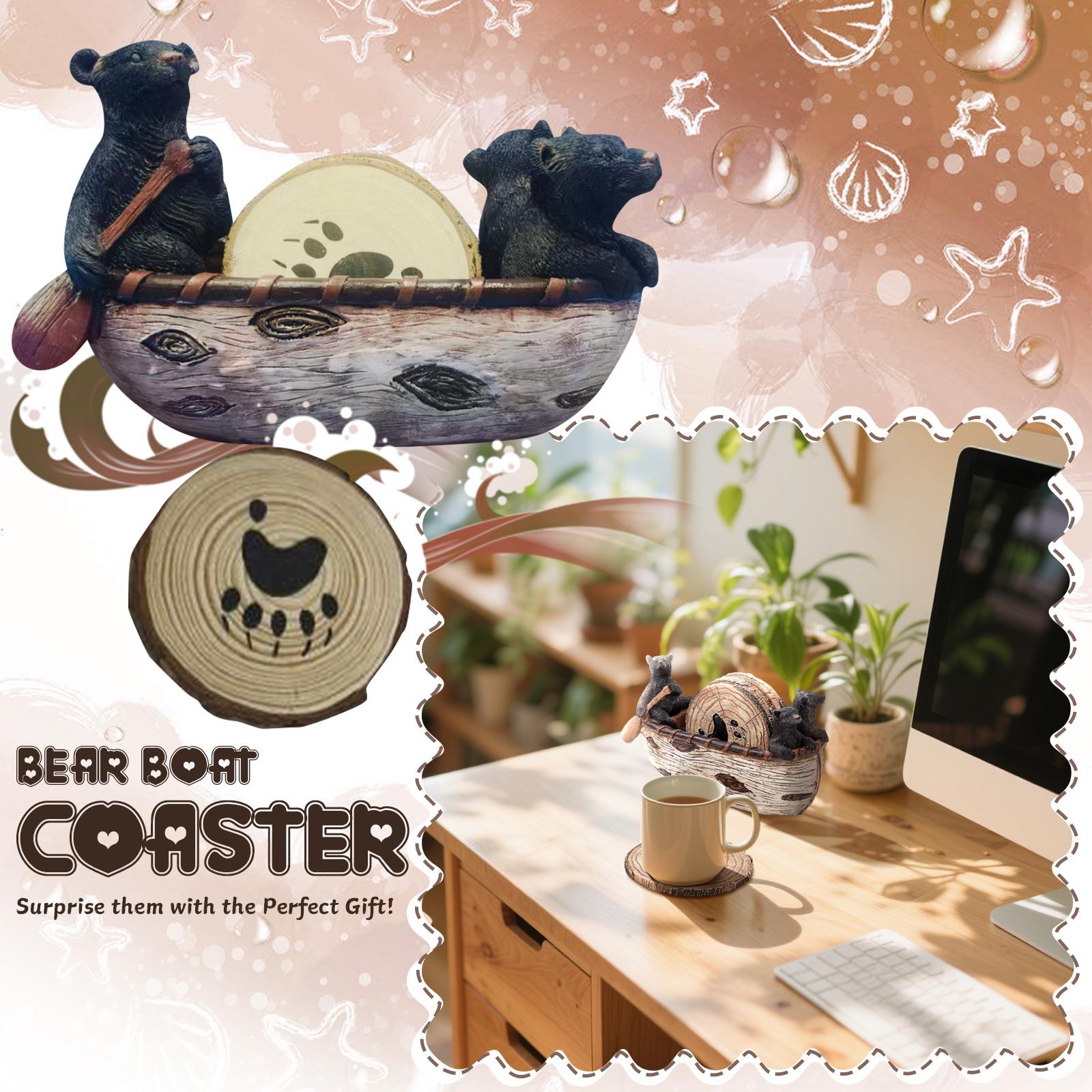 

Bear Set Of 6 Full Size Rustic In Handmade Canoe With Adorable Black Bear Figurines | Black Bear Log Cabin Decorations, Rustic Decor For One Size