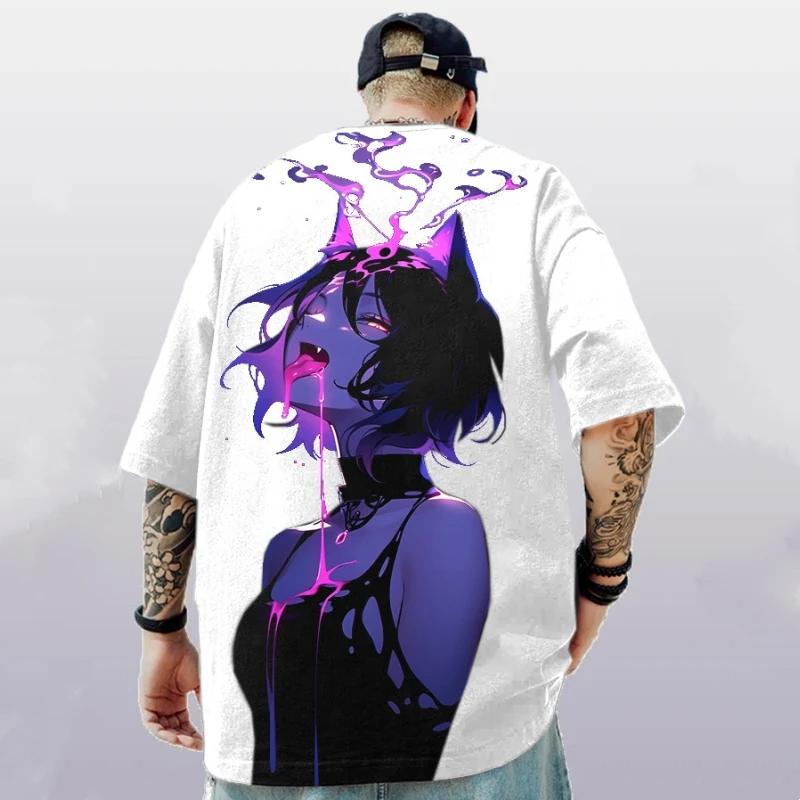 Men's T-Shirts Anime Character Tee 3D Sexy Beauty Print Summer Casual Street Trend Top Loose Oversized Short Sleeve T Shirt