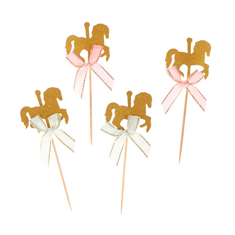 20Pcs Lovely Carousel Shape Cake Toppers Delicate Cupcake Dessert Toppers Table Decor Carousel Cake Fruit Card Insertion