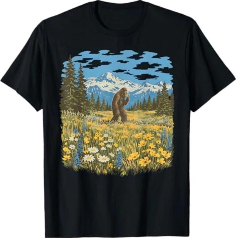 Vintage Sasquatch Floral Bigfoot Walks in A Field of Flowers T-Shirt M