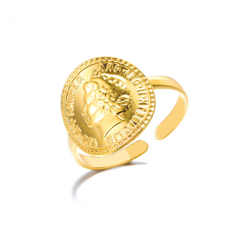 Unisex Retro 18k Gold Stainless Steel Open Cross Ring