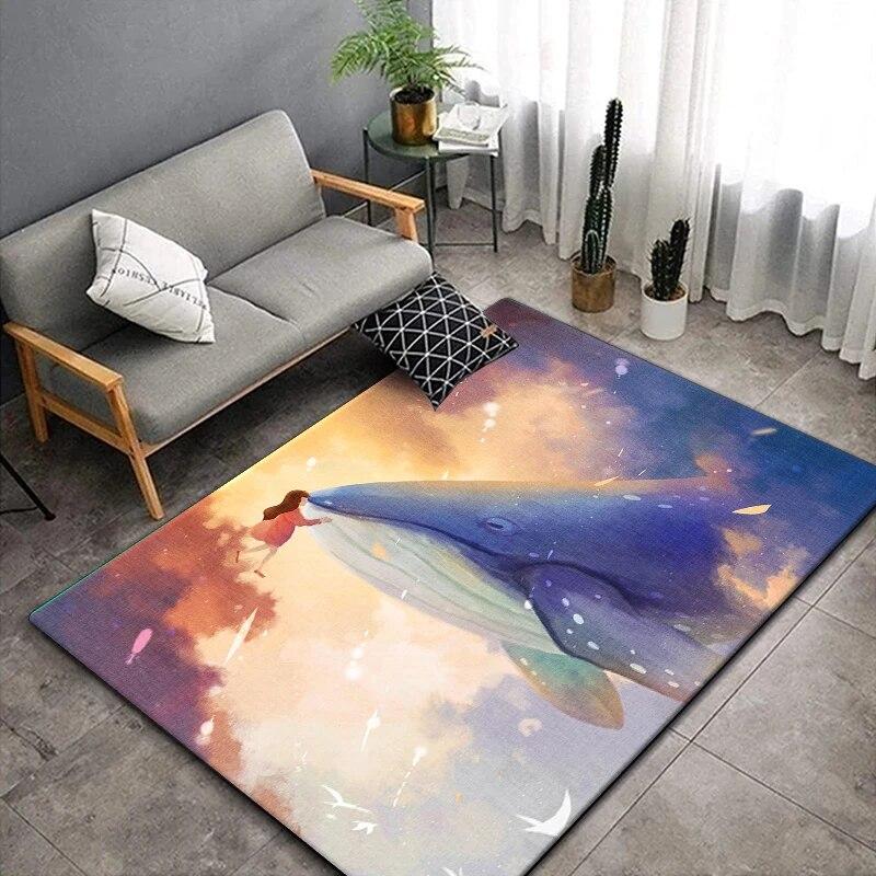 Teppiche mit Walen und Mädchen für Wohnzimmer, Yogamatte, Küchenzubehör, Badezimmerzubehör, Kinderzimmerdekoration, Badezimmermatte