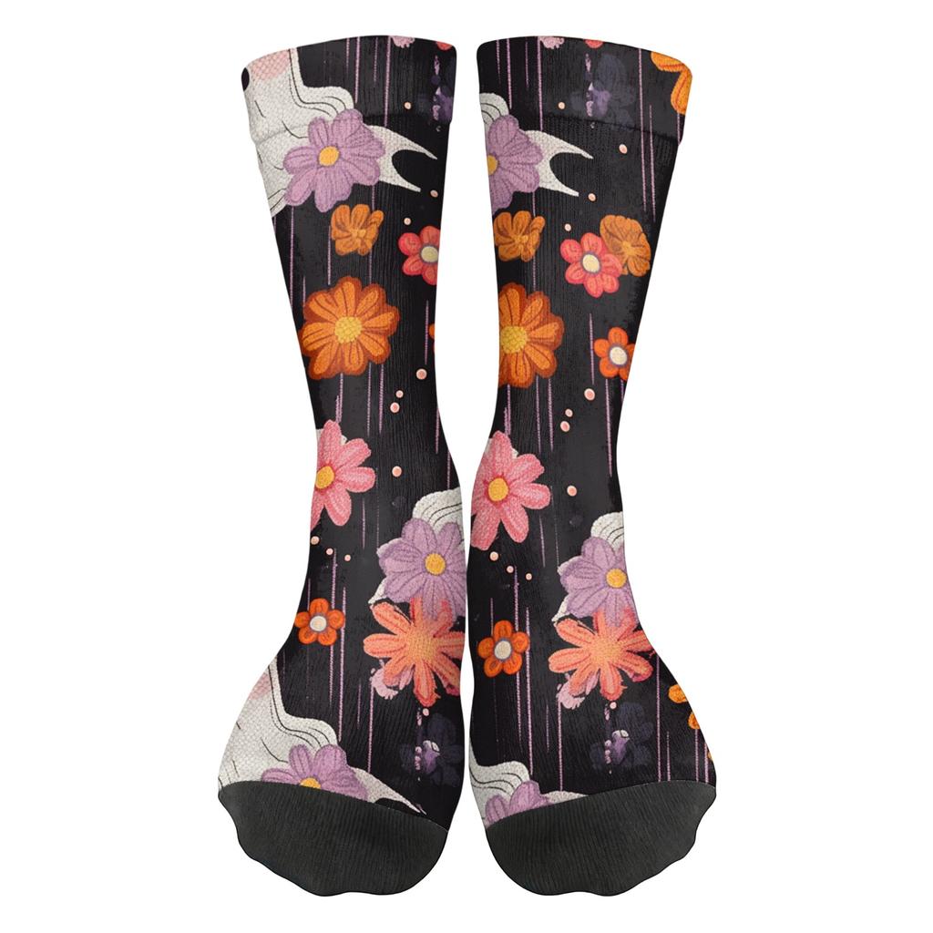 Unisex Crew Socks Breathable Comfortable Fit Mid Calf Socks Halloween Themed Printed Socks with Rose Pattern for Everyday Wear