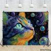 2D Vibrant Impressionist Space Pet Cat Living Room Tapestry