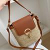 Letnia torebka damska ze słomy w stylu patchworkowym, uniwersalna, uniwersalna, plażowa torebka typu crossbody, prosta, damska torebka typu wiaderko z zamkiem