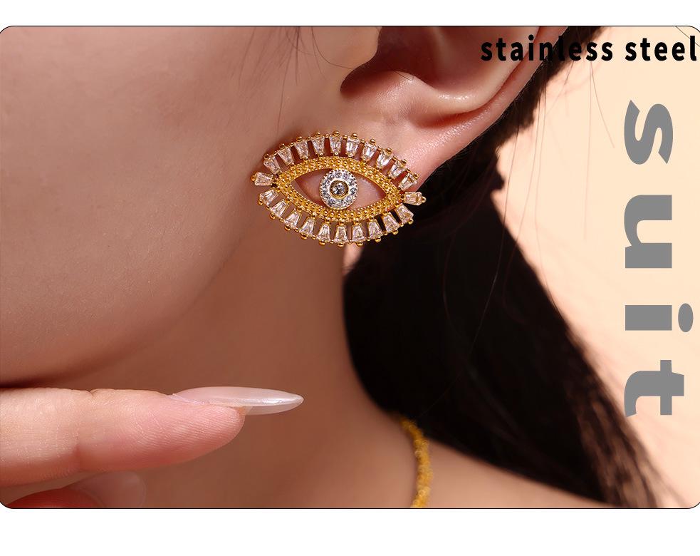 Devil's Eye Zircon Jewelry Set: Micro-Paved Titanium Steel Necklace, Bracelet & Earrings