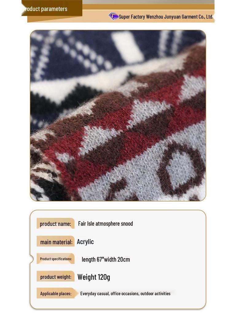 New Korean Style Fair Isle Winter Snood Shawl - Warm Striped Plaid Scarf