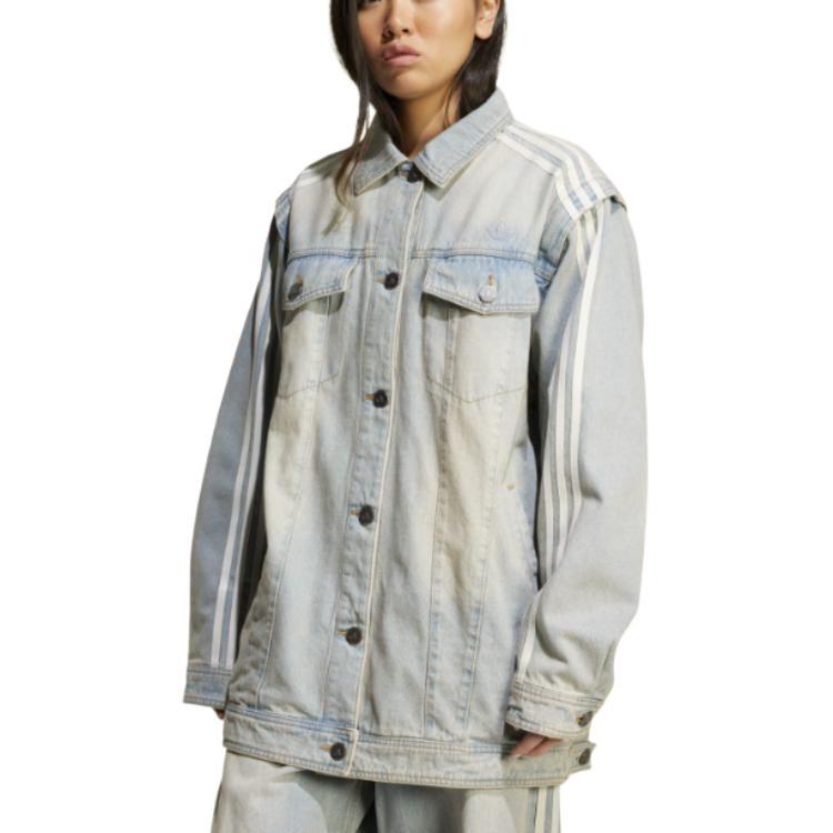 Adidas Originals Casual Polo Collar Long Sleeve Denim Jacket Women Jackets Light-Denim-Blue JX9209