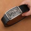 Men's Retro Genuine Cowhide Leather Belt with Smooth Buckle - Extended Large Size for Trendy and Plus-Size Fashion