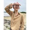 Yuanmei Yuji Star Same Style French Style Long Sleeve Loose Cotton-Linen Shirt Khaki Normcore Old Money Style Linen Shirt