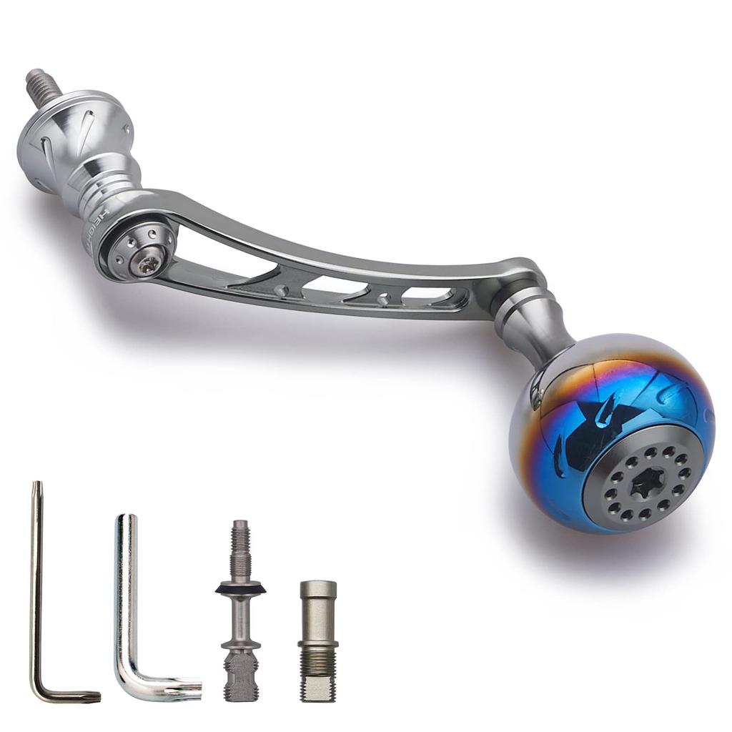 HEIGHTEN 56mm Reel Handle with 30mm Knob for Shimano and Daiwa Aurora Series Spinning Reels (Gunmetal & Gunmetal) (391)