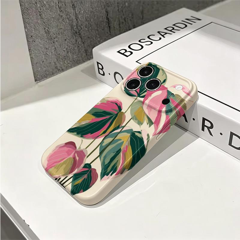 Botanical Colorblock Leaf Art Graphic Design House Plant Film Aesthetic Protective Shockproof Bumper Phone Case Cover For iPhone 14 15 16 Pro Max Plus