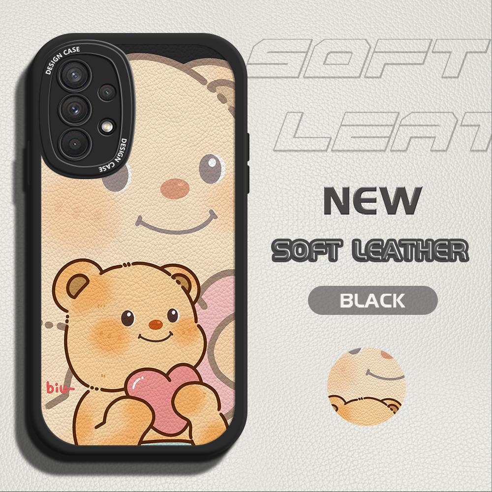 

Мягкий защитный чехол из искусственной кожи с изображением медведя для Samsung S24 S23 S22 S21 Plus Ultra S23 FE Redmi Note 13 12 11 Pro Xiaomi Redmi Note 10 Pro чёрный