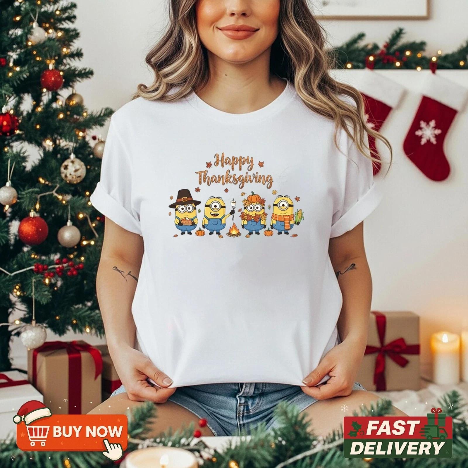 Minions Happy Thanksgiving Shirt Cute Minions Thanksgiving Tee Full Size L
