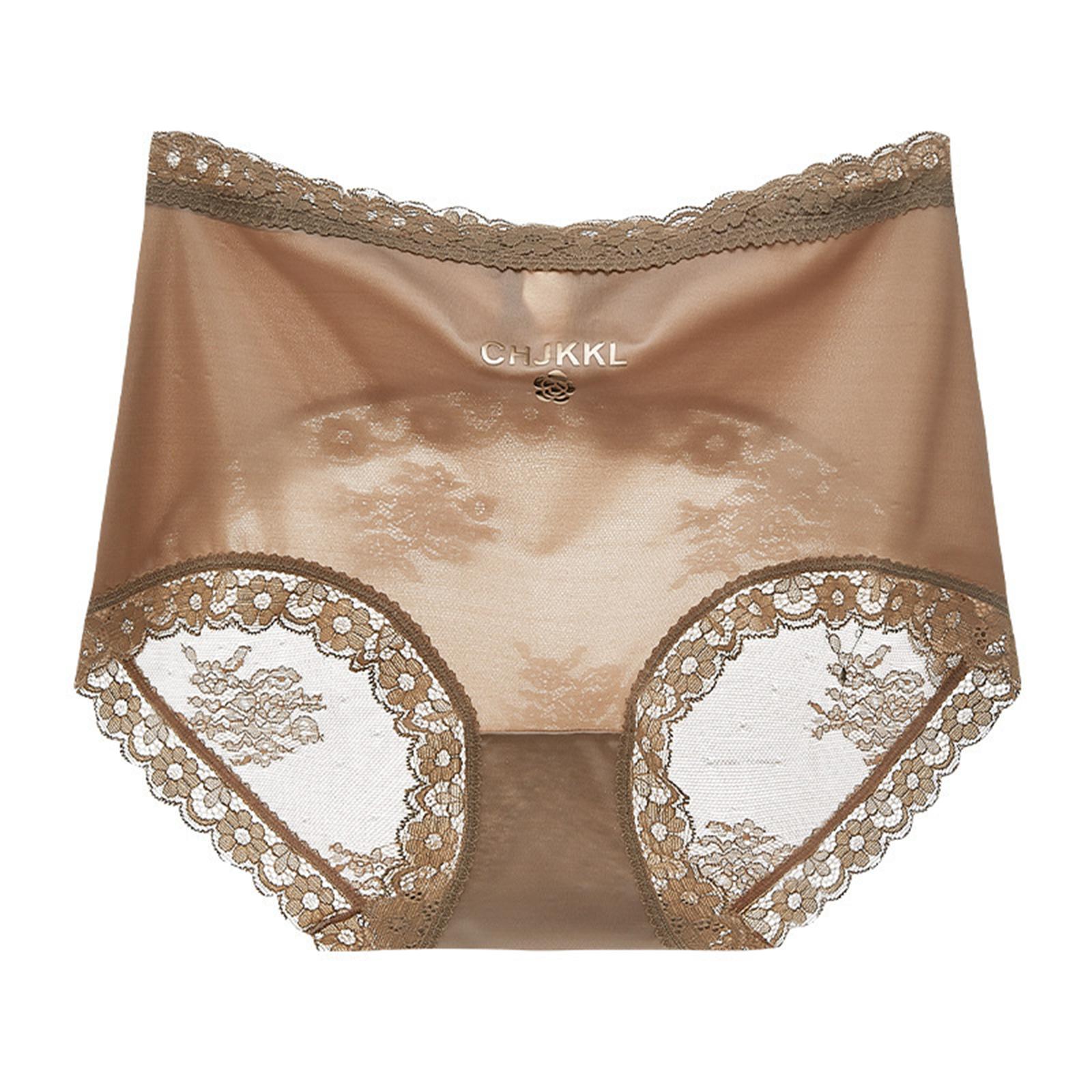 

High Waist Lace Trim Sheer Mesh Panties for Women Soft Stretchy Briefs Floral Embroidery Underwear Full Coverage L