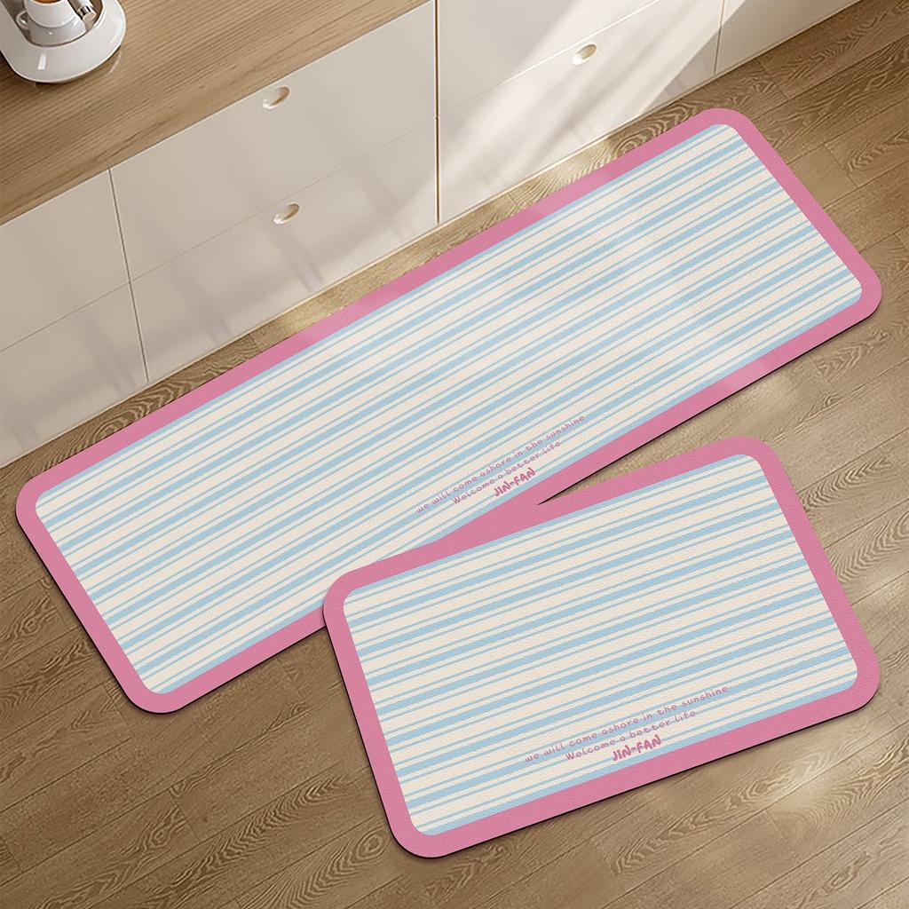 Kitchen Floor Mats Cute Plaid Carpet Pvc Leather Waterproof Rug Anti-slip Oil-proof Foot Mat Long Strip Home Decoration Carpets