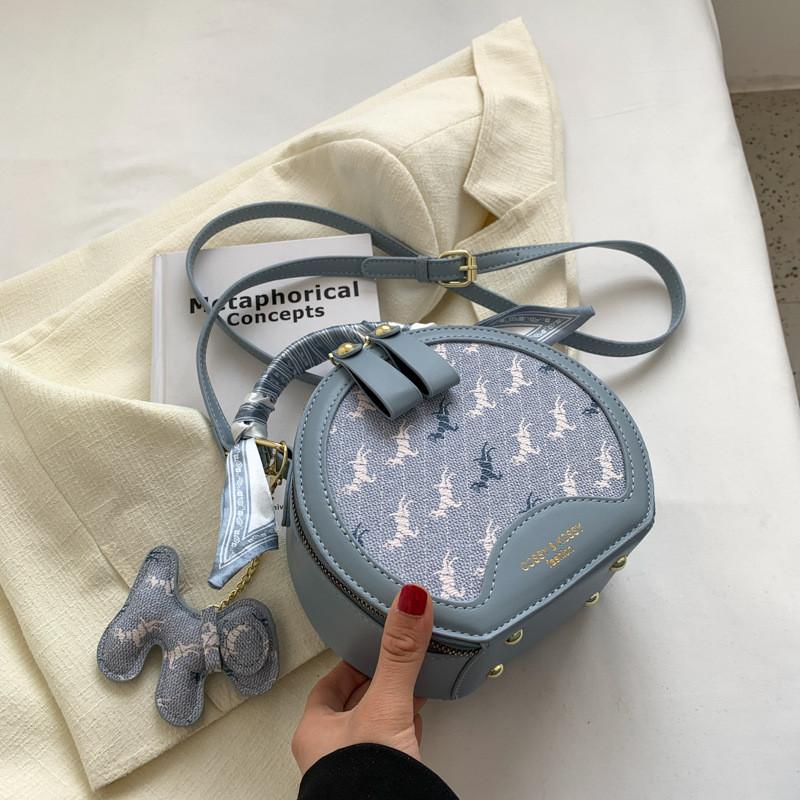 

IELGY Женская модная сумка-мессенджер Cool Wind, маленькая круглая сумка с шелковым шарфом синий