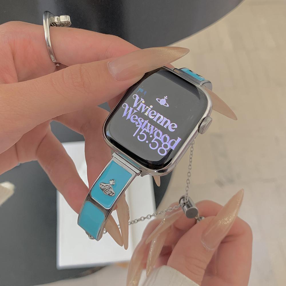 Watch Band For Apple Watch Series 10 Ultra 9 8 7 SE 6 5 4 3 2 1 46mm 49mm 45mm 44mm 42mm Enamel Saturn Bracelet Metal Strap