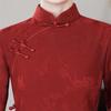2025 Autumn Wine Red Bridal Cheongsam: Long Sleeve, Long Length Chinese Toasting Evening Gown
