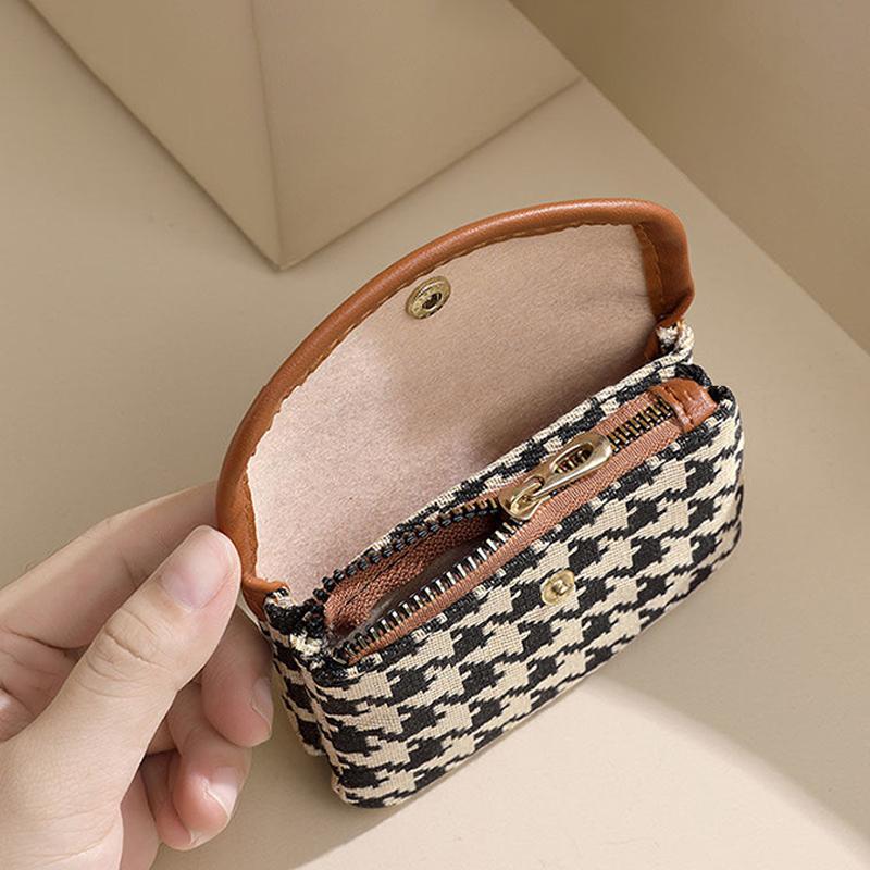 Mini Square Plaid Canvas Lipstick Makeup Bag Plaid Coin Wallet Large Capacity Storage Bag