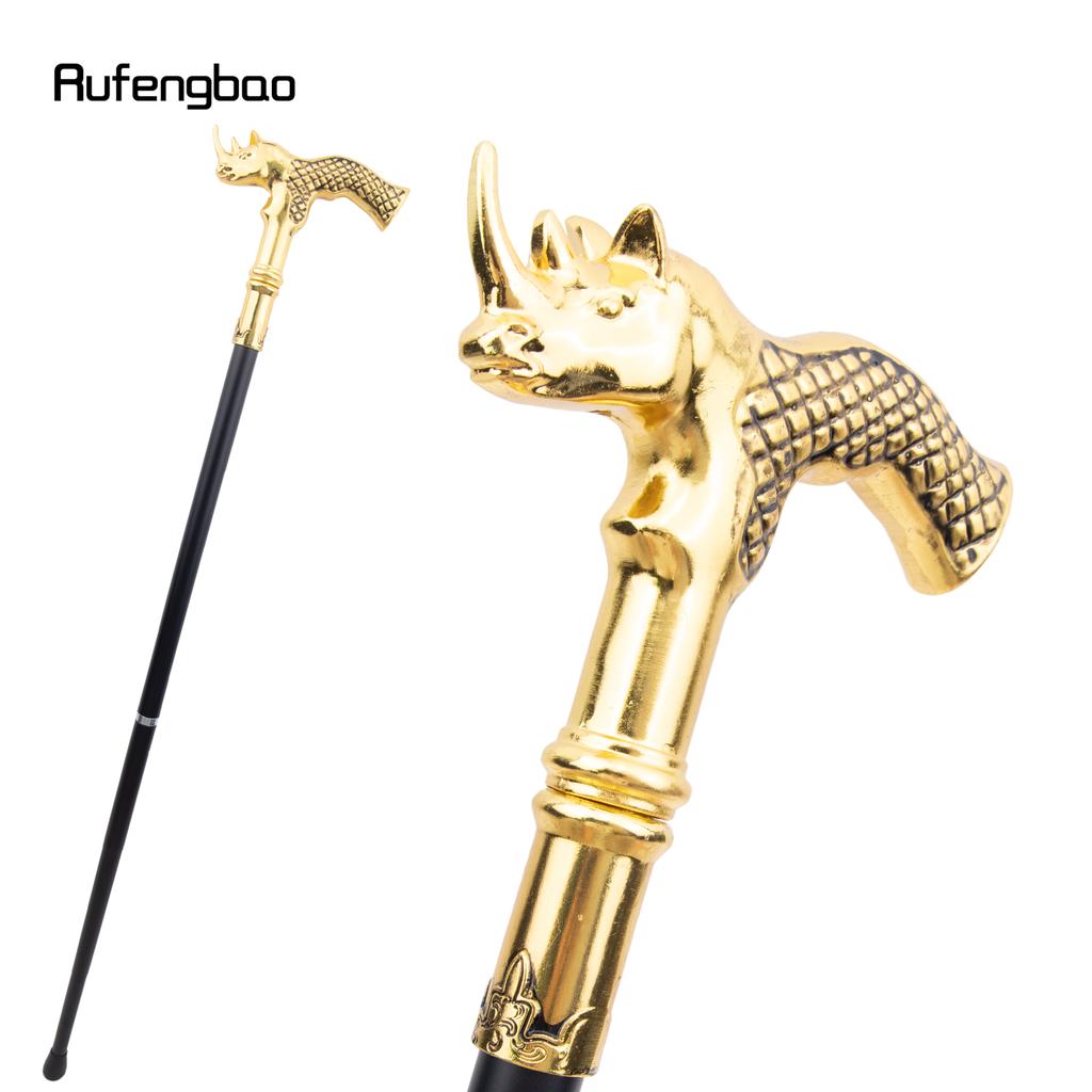 Golden Rhinoceros Head Fashion Walking Stick Decorative Stick Cospaly Vintage Party Fashionable Walking Cane Crosier 91cm