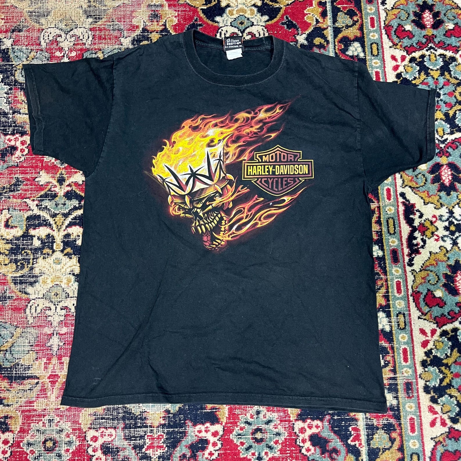 Vintage Harley-Davidson Flaming Skull Graphic T-Shirt – Size L 2XL
