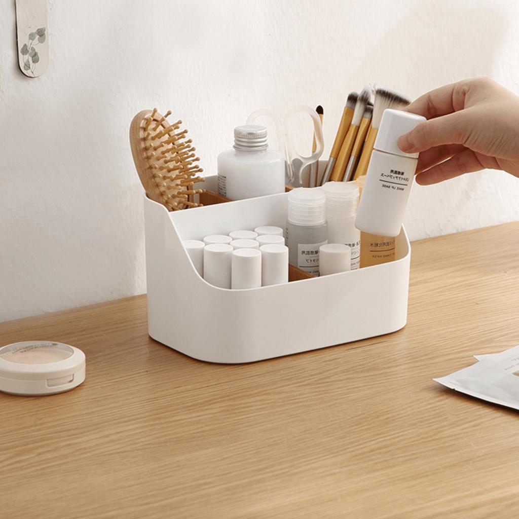 Versatile White Desk Organizer - 3-Compartment Storage Box for Pens, Pencils & Accessories | Ideal for Home Office, Vanity Table