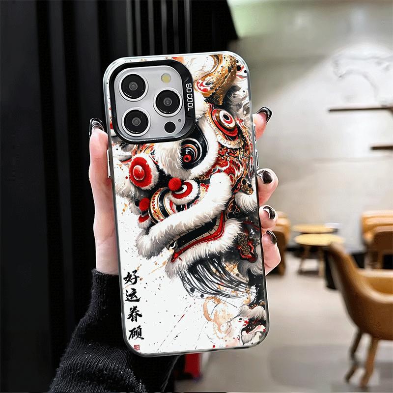 Lion Dance Ink Wash Soft Phone Case for iPhone 15 16 17 Pro Max 17Air 16E 14 Plus 13 12 Mini Shockproof Cover Back Shell