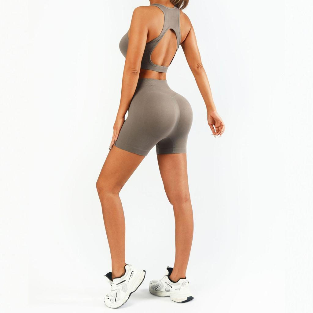 Women's High-Waisted Butt-Lifting Yoga Set: Slimming Three-Quarter Pants & Backless Push-Up Bra