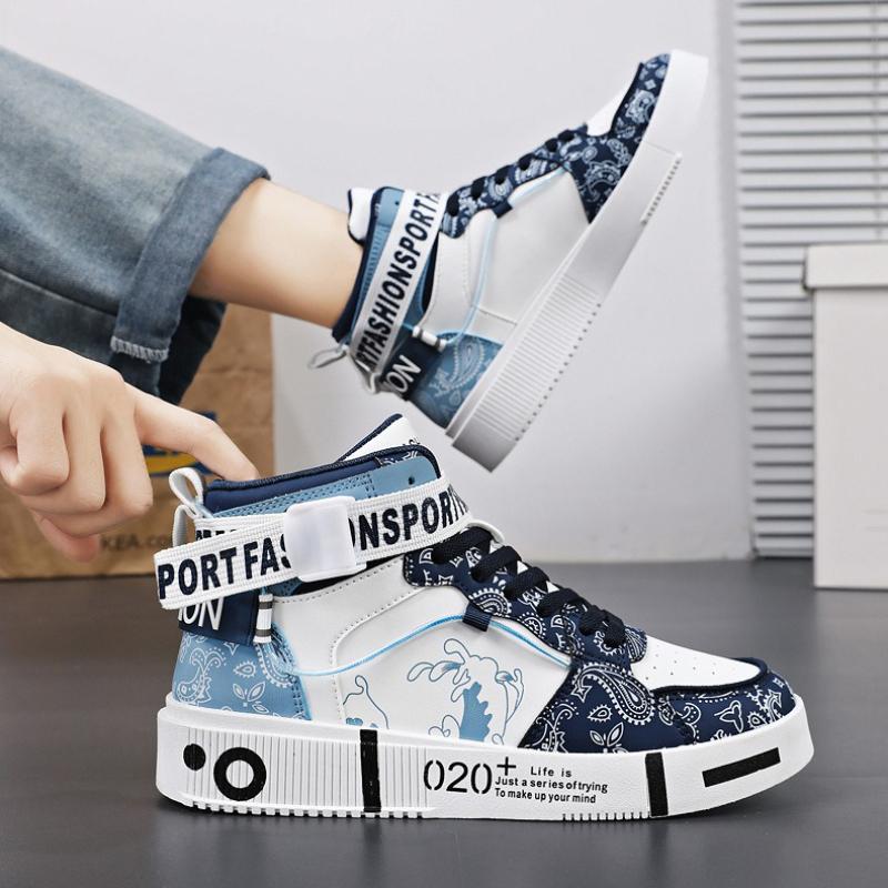 Autumn High-top Men's Sneakers Fashion Color Matching Height-increasing Platform Shoes New Non-slip Shock-absorbing Couple Shoes