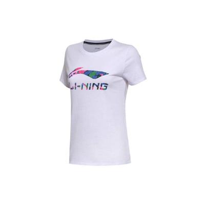 T-shirt à Col Rond et Manches Courtes avec Logo Imprimé Li Ning pour Femmes Blanc AHSR706-1