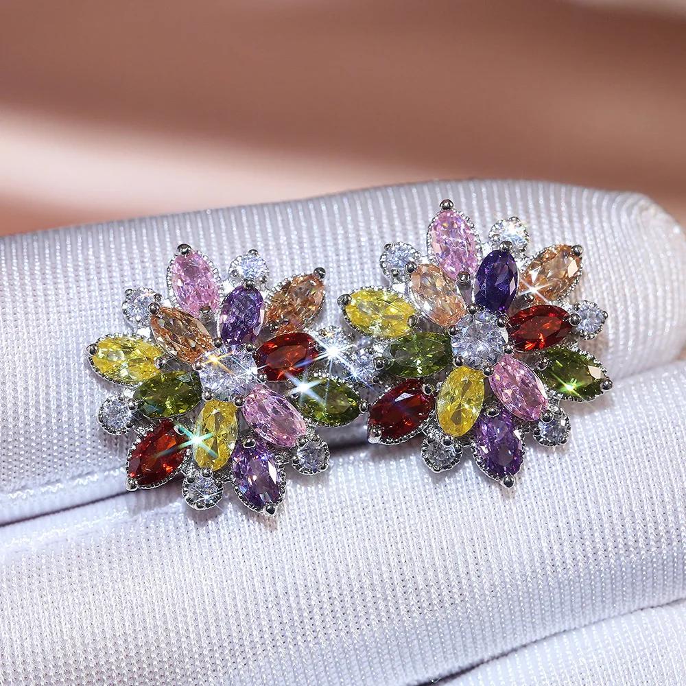 Cute Big AAAAA Bling Cubic Zirconia 925 Silver Needle Stud Earrings Fashionable Flower Earring for Women Jewelry Gift Brincos