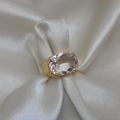 Clear Crystal Quartz Sterling Silver 14 Yellow Gold Fill Ring Handmade Jewelry