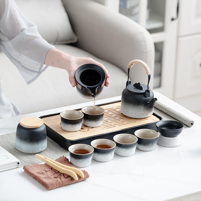 Light luxury advanced gradual change beam pot set anti-scalding hand portable kung fu tea set