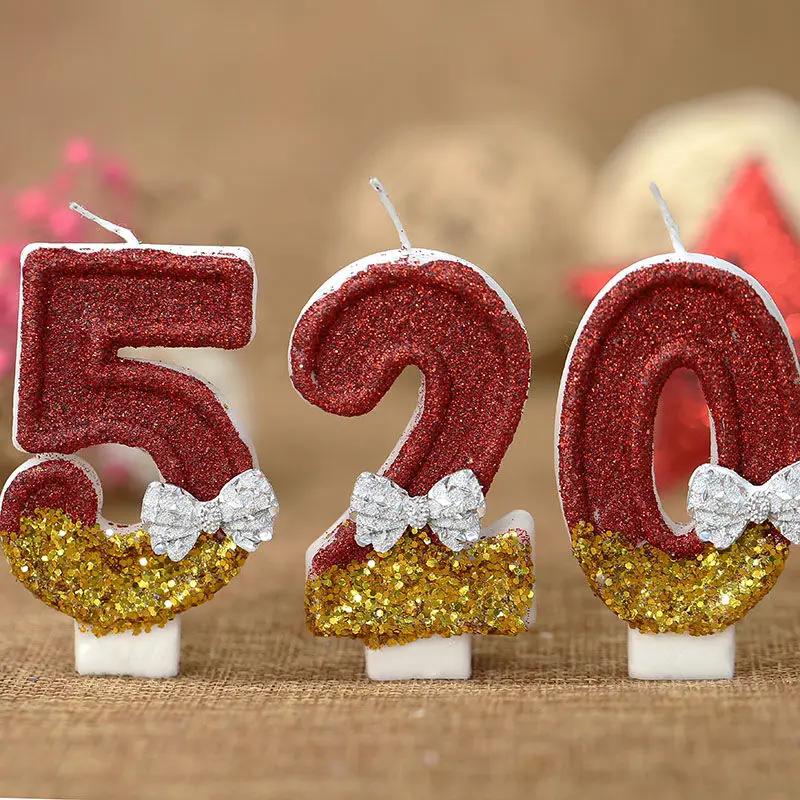 New Bow Birthday Candle, Creative Handmade Cake Candle Red Gold Digital Candle 0 To 9 Characters Independent Packaging Candle