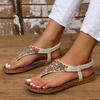 Large size women's shoes beaded famous style flat bottom sandals women's toe elastic beach cool slippers wish source