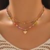 Mehrschichtige Regenbogen-Glasperlen-Choker-Halskette für Damen mit Herz-Anhänger Boho Strand Verstellbar Sommer Mode Schmuck
