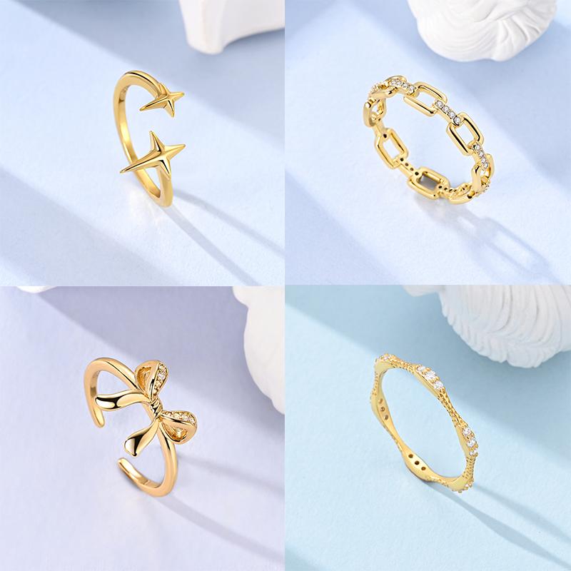 925 Sterling Silver Gold Ring Sparkling Infinite Love  Rings for Women Girl Wedding Jewelry Gifts